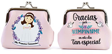 Pack de 12 a 42 uds Monederos Comunión Niño y Niña | Polipiel con Cierre Metálico | 8,5 x 7 cm | Regalos Invitados Comunión | Varios Modelos No Personalizables | Regalantes (12, Niña Rosa)
