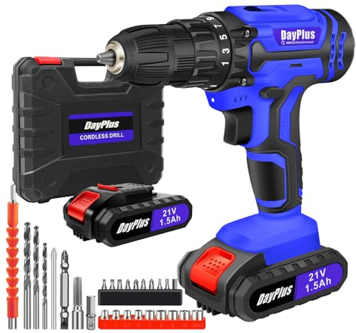AutoBaBa Cordless Drill Set, 21V Power Drill Kit with 45NM,Torque Rating 25+1, 2 Variable Speeds Electric Drills 3/8”Keyless Chuck with LED, 29pcs Accessories Electric Driver for Home, DIY (1500mAh)