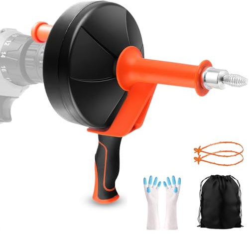 Rohrreinigungsspirale [10 m] - mit Bohraufsatz - Abflussspirale für eine Umweltfreundliche Rohrreinigung - mit Wasserdichte Handschuhe und Rohrreinigungsstab für Küche, Waschbecken, Dusche, Badewanne