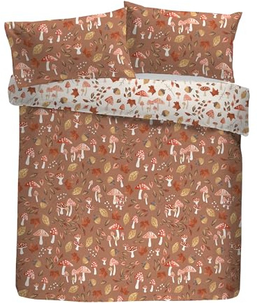 Fusion Woodland Dreams Bettbezug-Set, 52% recyceltes Polyester, 48% Baumwolle, King-Size-Größe 230 x 220 cm, natürliches Blumenmuster, wendbar, mit 2 Kissenbezügen, Orange