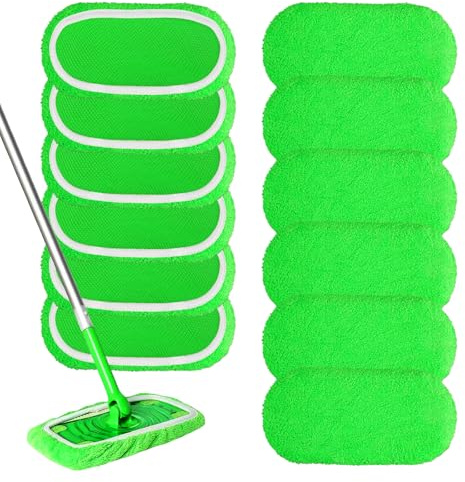 12 Stück Bodenwischer Bezug für Swiffer, 25.4x11.5cm Bodentücher für Nass und Trockengebrauch, Abnehmbare Waschbare Mikrofaser Wischmopp Bezug, Wiederverwendbare Tücher Feucht für Swiffer Sweeper Mop