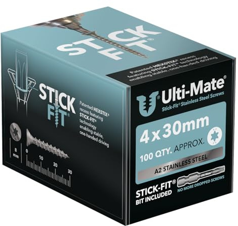 Ulti-Mate Vis à bois en acier inoxydable – 4,0 x 30 mm – Boîte de 100 pièces