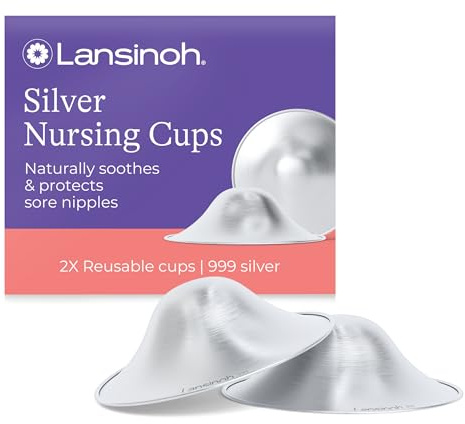 Lansinoh Silberhütchen – beruhigen und schützen wunde Brustwarzen & unterstützen die feuchte Wundheilung - passend für alle Brustwarzengrößen - nachhaltig & einfach anzuwenden – aus 999er Feinsilber