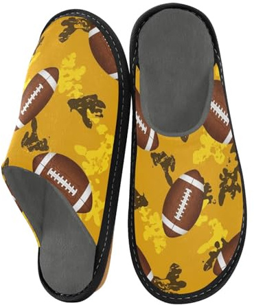JUNZAN Pantofole a forma di pallone da calcio americano, da donna, in memory foam, per camera da letto, interni, colore: giallo mimetico, Giallo mimetico, 4-5 Women/5-6 Men