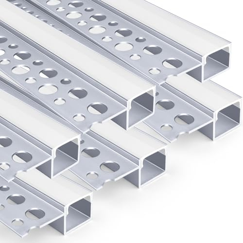 LED Trockenbauprofil für 13mm LED Streifen, 6x1M 291 rahmenloser eingelassener Aluminiumkanal, LED Leiste Kanal with Weißer Diffusor, LED Aluminium Profil für Wand und Decke ndirekte Beleuchtung
