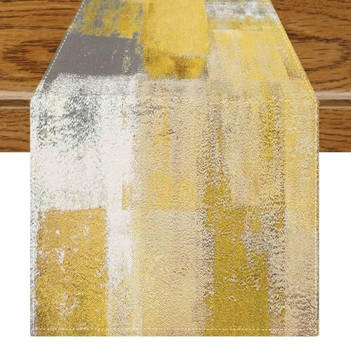 Jayusaror Tischläufer Modern Gelb Deko Frühling Tischläufer Retro Bauernhaus Kurz Tischdeko Kunst Gemälde Tisch Läufer Boho Herbstdeko Mittelläufer 40 x 140 cm für Winter Herbst Dekoration Innen