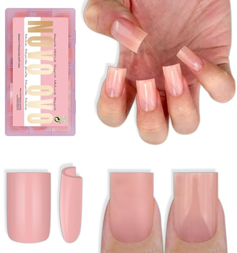NOVO OVO Short Sharp Square Nail Tips Press on Pure Color BABY PINK, benötigt Nagelkleber, Matte Soft Gel künstliche Nagelverlängerung, vollständige Abdeckung Nägel für DIY, 15 Größen, 240 Stück