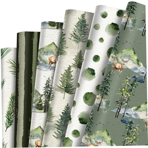 12 st julomslagspapper 50 x 67 cm skogar grönt jul klippbok papper med träd hjortmönster skärbar gör-det-själv för jul bröllopsfest presenter