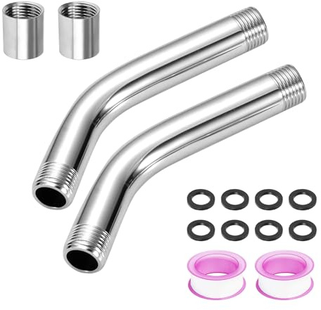 2 Stück Duschkopf Verlängerung 15cm Dusche Verlängerungsrohr aus Edelstahl | G1/2 Gewinde Edelstahl Badezimmer Duschstangen Verlängerung 1/2 Zoll mit 3m Gewindedichtband und 8 Unterlegscheiben