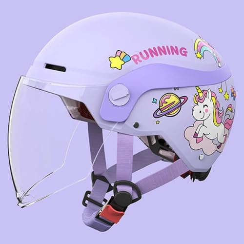 Barnhjälm För Ungdomar, ECE-Godkänd, Öppen Hjälm För Elscooter, Gatucykelhjälmar Med Solskydd, Retro Halvhjälm För Pojkar Och Flickor, 3-14 År 4,50-62cm