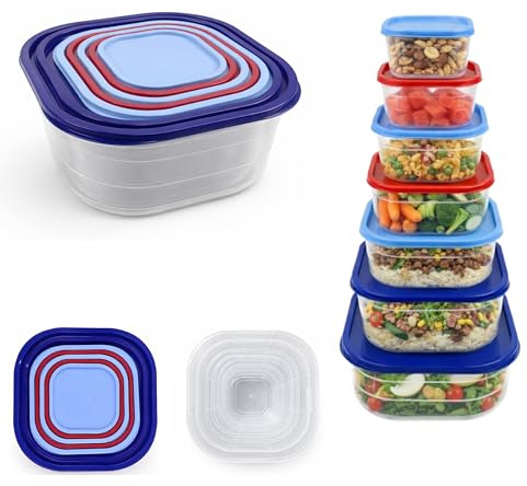BH | 7 in 1 Food Storage Containers Set | BPA-Free | Stackable | Leak-Proof | Nesting Design | Square | Plastic Food Storage Box For Home, Office, Kitchen, School Lunch and Pantry - by BEST HOUSE