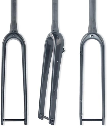 HZXQCVB 700C Fibra di Carbonio Bicicletta da Strada Forcella Rigida Perno Passante 12x100mm Freno A Disco Forcella Anteriore Gravel 1-1/8'' Tubo Dritto/Conico(Glossy Black,1-1/2'')