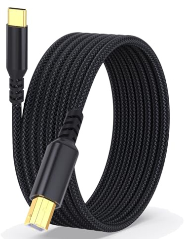 USB B Auf USB C Kabel 2m, Geflochtenes Druckerkabel USB Typ B Auf USB-C Druckerkabel Mit Aluminiumgehäuse & 480mbps, Kompatibel Mit Drucker, Scanner, Midi Keyboard, Macbook, Hp Epson Canon - Schwarz