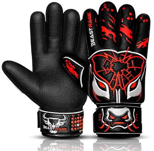 BEAST RAGE målvaktshandskar för barn – premium halkskydd supergrepp 3 mm + 4 mm laminerad handflata, lätt baksida 3 + 4 mm, justerbar handledsrem, fotboll målvaktshandskar för barn, ungdomar och vuxna