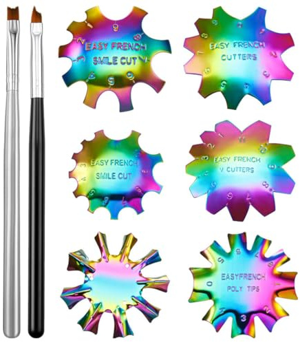 Toyvian Gabarit à Ongles en Fête Anti-rouille en Acier Inoxydable 6 Modèles Robustes 2 Stylos pour Manucure Française DIY pour Artistes et Apprentis Nail Art