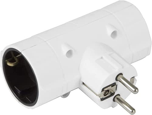 Amig - Ladrón de Enchufes Tipo Schuko de 2 Vías Mod.3207 con Toma de Tierra para Conectar Aparatos Eléctricos - Adaptador de Pared Doble Horizontal - Voltaje Máximo: 250 V - Amperaje Máximo: 10/16 A