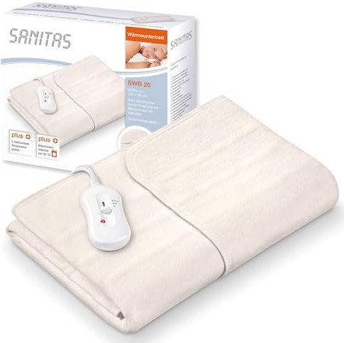 Sanitas SWB 20 Wärmeunterbett aus Vlies | mit Sicherheitssystem und 3 Temperaturstufen | einfache Fixierung auf Bett und Matratze | Waschbar bei 30⁰ | 150 x 80 cm, Beige
