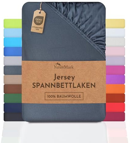 NatureMark Jersey Spannbettlaken, Spannbetttuch 100% Baumwolle in vielen Größen und Farben MARKENQUALITÄT ÖKOTEX Standard 100 | 180 x 200 cm - 200 x 200 cm - anthrazit grau