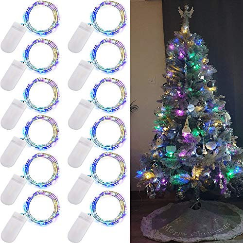 Ooklee Fairy - Juego de 12 luces para botella (funciona con pilas, 2 m, 20 luces LED de alambre de cobre, luz de arco iris, iluminación estrellada, para fiestas, decoraciones navideñas, multicolor