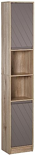 HOMCOM Mobiletto Salvaspazio per Bagno in Legno, Mobile da Bagno con 2 Armadietti e Ripiani Regolabili, Design a Colonna, 30x24x170 cm, Grigio e Rovere