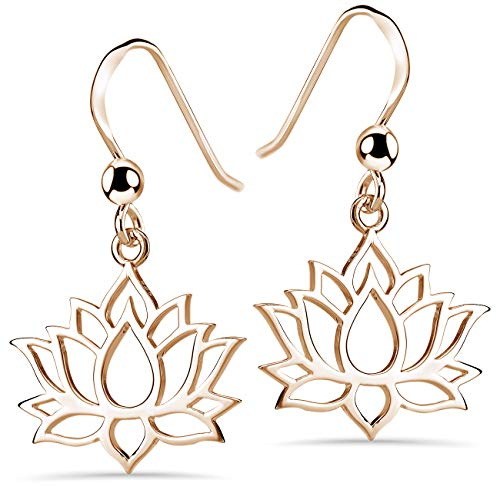 Lotusblume Ohrringe hängend 925 Silber für Damen und Teenager SO-73 | Ohrhänger in Silber, Rosé- oder Gelbgold vergoldet incl Schmuck Box von MATERIA by Matthias Wagner