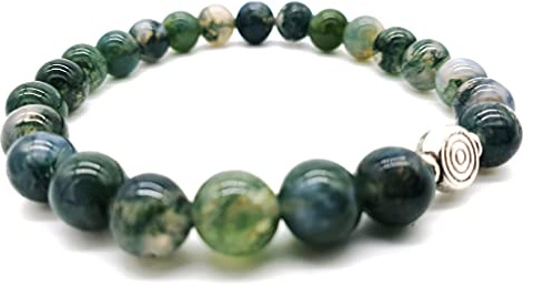 AB India Crafts Reiki Bracelet en agate mousse avec pierres précieuses dans une pochette à bijoux verte