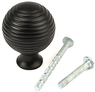 Set of 6 Queen Anne Reeded/Beehive Knob Matt Black Cabinet knobs for cupboards by FFF, Kitchen Cupboard Door, Drawer, Bedroom Furniture Knobs 31mm Diameter, Depth 39mm