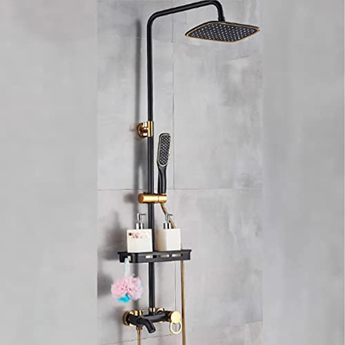 SHZICMY Duschsystem Duschset Regendusche Thermostat Duscharmatur Duschsystem Wandmontage Brausegarnitur mit Handbrause Schwarz