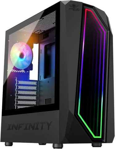 Spirit Of Gamer - Infinity Dark | Boitier PC Gamer Noir RGB Moyen ATX | Tour PC Gaming Vide avec Paroi Latérale en Verre Trempée | Compatible ATX, mATX, ITX | 2 Ventilateurs PC 120 mm Dont 1 ARGB