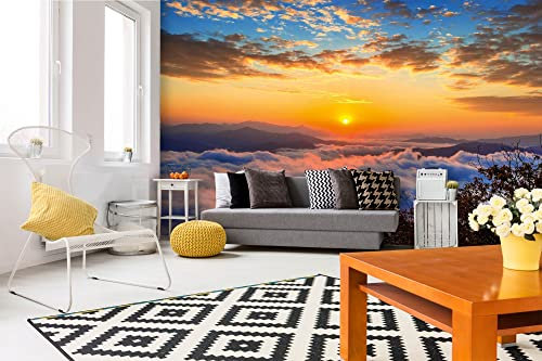 Vlies Fototapete NEBELIGE BERGE 375 x 250 cm (inkl. Kleister) - Vlies Tapete, Wandtapete, Wandbilder - Tapete für Wohnzimmer Schlafzimmer, Büro, Küche - Montagefertig