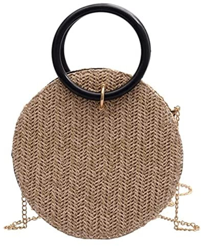 Stroh Strandtasche Strohtasche Runde Stroh Handtasche Umhängetasche Sommer Umhängetasche Kette Messenger Handtasche Damen Korbtaschen Geflochten Strohsack (Blue : A, Size : 19 * 19 * 6cm)