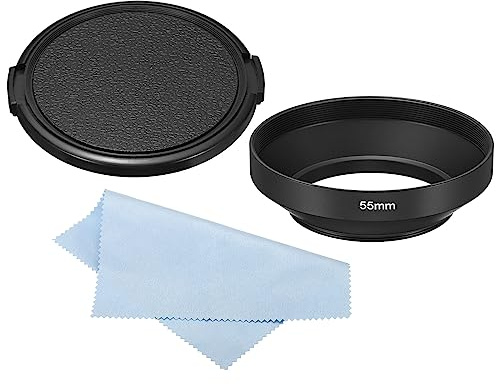 PATIKIL Paraluce per obiettivo da 55 mm, superficie opaca grandangolare antiriflesso con cappuccio e panno di pulizia per obiettivo della fotocamera, nero, PTA230426TT0248