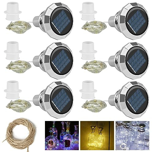 6-Pack Solar Powered Bottle Lights With Cork - Solar Bottle Lights Diamond Top Solar Fairy Lights with 2M 20 Led Copper Wire, IP65 Waterproof Copper for Outdoor Gardens, Patios Parties Festival