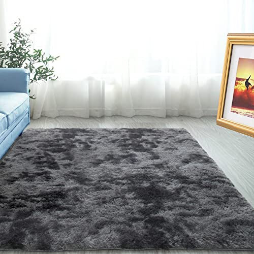 ABWXN Hochflor Teppich Flauschig 120x160 cm Flauschiger Teppich Modern Langflor Shaggy Teppich für Wohnzimmer, Schlafzimmer - Dunkelgrau
