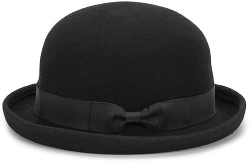 Bowler Fedora-Hut mit gerollter Krempe – Klassische Woll-Derby-Hüte für Damen und Herren, Wolle, Schwarz A, Einheitsgröße-M