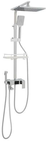 Duschsystem, 29 X 19 CM Kopfbrause, Vielseitig Duschset 73-116 cm verstellbare Duschstange, Duschsäule LED-Display, Duscharmatur mit 3 Funktion Handbrause und Armatur, Ablage (Silber)