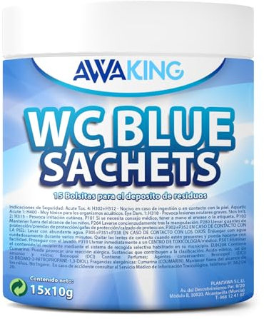 AWAKING Pastilles WC Chimique Pour Camping-Car 15 Blue Sachets | Nettoyage en profondeur et désodorise. Formule concentrée et arôme frais, réservoir d'eau noire, caravane, camping-car