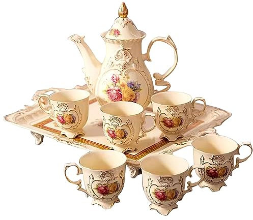 XaEjNzwDT teteras para te Tetera marroqui uego de Cafe Juego de té de cerámica de Lujo Ligero para el hogar, Juego de té de la Tarde para la Sala de Estar del hogar de Estilo Europeo(Color:D,Size:)