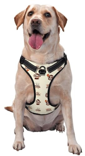 Salelf Cooking with Love Hundegeschirr, reflektierend, verstellbar, kein Würgen, mit Frontclip, Haustiergeschirr mit 2 Leinenclips + 1 Hundeleine für große Hunde