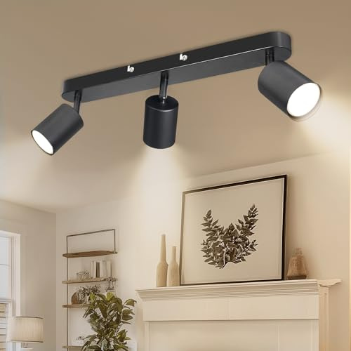 Ketom Deckenstrahler LED Schwarz Matt, Deckenlampe 3 Flammig GU10, LED Deckenleuchte Spot Strahler, Spotlight Lampe Deckenspots Schwenkbar, Ohne Leuchtmittel