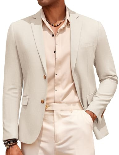 COOFANDY Mens Cotton Linen Blazer Jacket Slim Fit Linen Sport Coat Two Button Linen Suit Blazer Light Khaki
