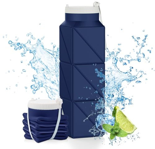 Popdigito Borraccia pieghevole da 610 ml, senza BPA, riutilizzabile, leggera, a prova di perdite, in silicone, per viaggi, escursionismo, ufficio, campeggio, sport all'aria aperta, blu scuro