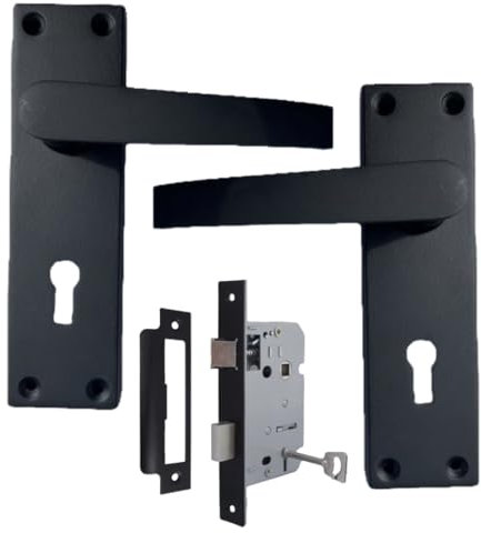 Matt Black Interior Door Handles – Victorian Style with 3 Lever Mortise Sash Lock, Backplate Handle Set (150 x 42mm) – Stylish & Durable Door Hardware