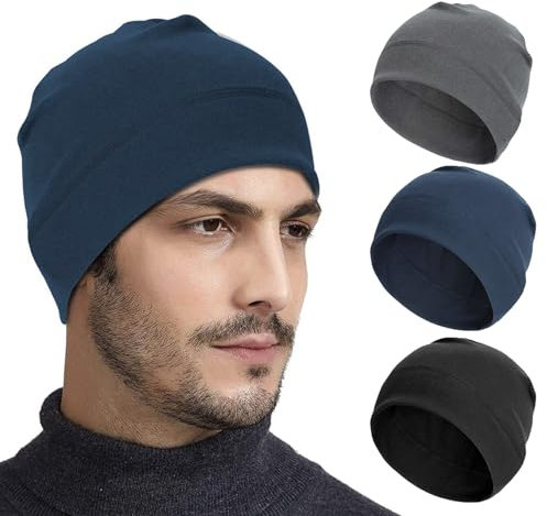 Zouwel 3 Stück Fahrradmütze Unter Helm, Winddichte Fahrradmütze, Polyester Laufmütze für Herren Damen, Winter Warme Dünne Mütze (DE/NL/SE/PL, Alphanumerisch, M, Schwarz Grau Marineblau)