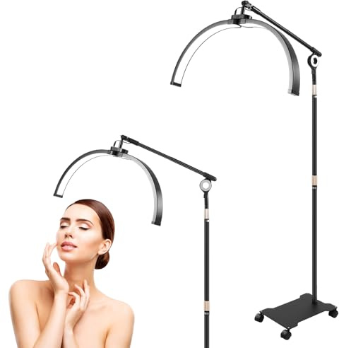 Halbmond Lampe, LED Wimpern Lampe mit Telefonständer, 350 ° Verstellbar Halbmondlicht mit Rollen, 3200K-5600K Beauty Lichter für Tattoos Maskenbildner Schönheitsstudios, Schwarz (28-Zoll,40W)