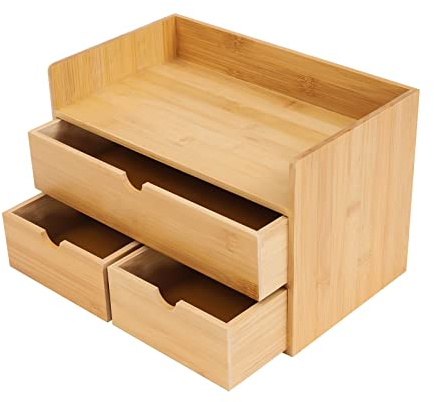 CHIMHOON Mini Tischorganizer Schreibtisch Box mit 2/3/4 Schubladen, aus Natürlichem Bambus, Bambus Schreibtisch Organizer, Einteiliges Design, für Büro Wohnzimmer und Schlafzimmer (3 Schubladen)