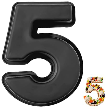 YXHZVON Kuchenform Zahlen Silikon Backform Zahl 5, Groß 3D Number Cake Zahlenbackform, Antihaftige DIY Motivbackformen für Kindergeburtstag, Hochzeit Jubiläum, Geburtstagstorte(Schwarz)