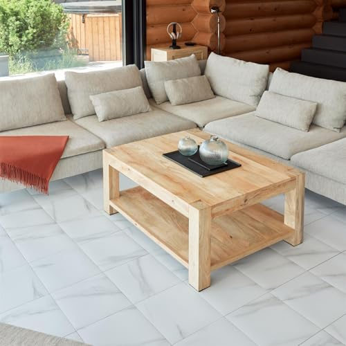 Peel and Stick Floor Tiles Self Adhesive - 20 Pack/Square Vinyl Flooring Stick on Floor Tiles - 18”x18” (45.7x45.7cm) For Kitchen, Living Room - White Marble