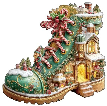 KAAYEE Puzzles en Bois, Cabane de Bottes de Neige de Noël Wooden Puzzle Adulte, Puzzle Forme Animaux, avec Boîte-Cadeau en Bois