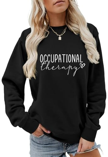 Sacpceml Occupational Therapy Sweatshirt Cute Heart Shirt Mental Health Sweater Women Crewneck Motivational Pullover Tops Black